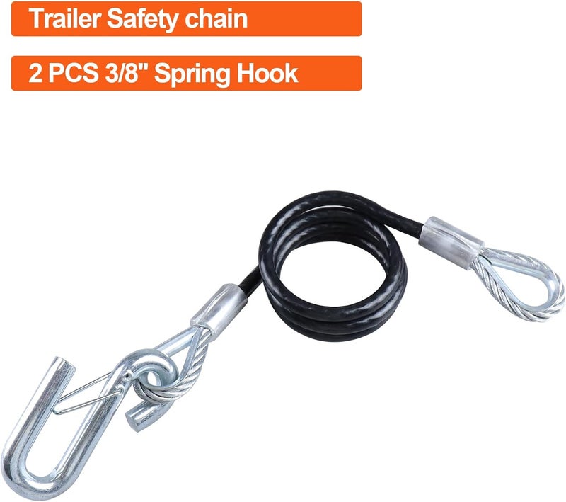 TeukRiGa 3/8"x 44" Grade 30 Steel Black Boat Trailer Safety Chain with 1 Spring Clip Hooks 7500 lbs, 1 Pcs (3/8"x 44") - Image 2
